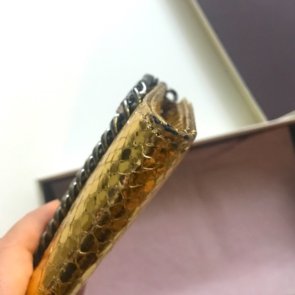 Very Rare! Stella McCartney Metallic Gold Python Falabella Wallet Vegan - Picture 11 of 13